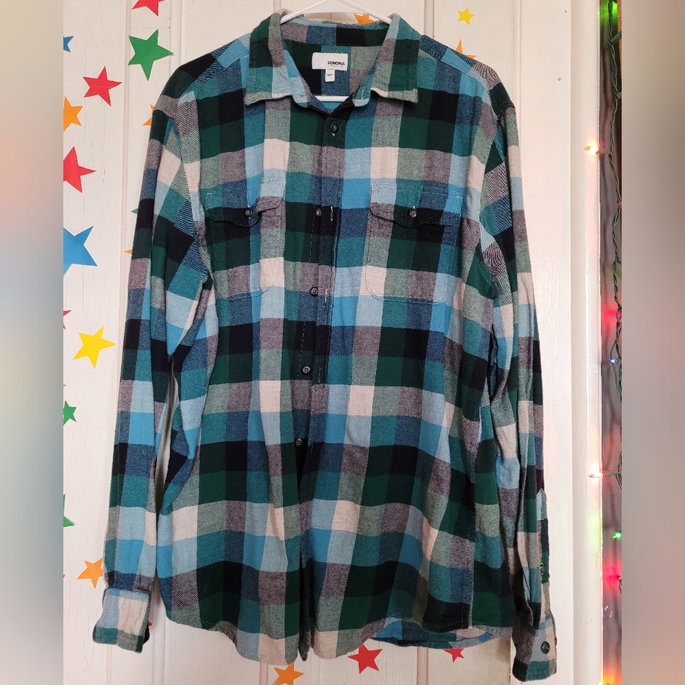 Sonoma Men's Turquoise Flannel Size Large